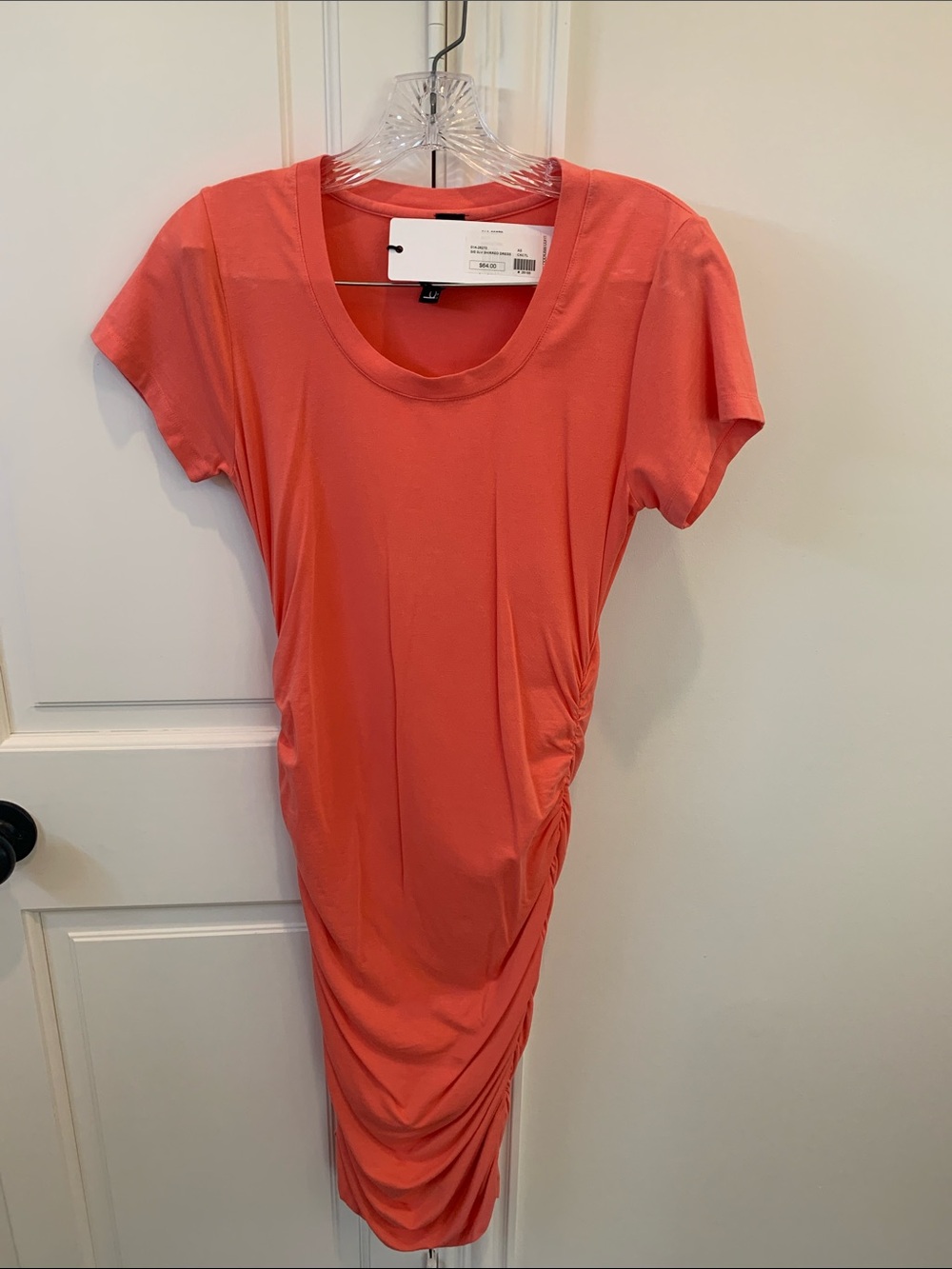 NWT—-bobi Coral Short-Sleeve Ruched Side Dress